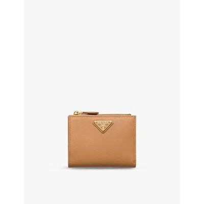 Prada Womens Neutral Brand-plaque Small Saffiano Leather Wallet In Neutral