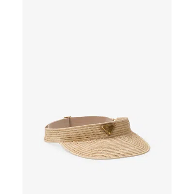 PRADA WOMENS NEUTRAL BRAND-PLAQUE WOVEN VISOR