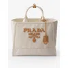 Prada Womens Neutral Brand-typography Large Linen-blend Tote Bag In Neutral