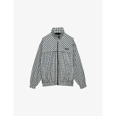 Prada Womens Neutral Checked Chambray Woven Blouson Jacket In Gray