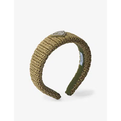 Prada Womens Neutral Crochet Brand-plaque Woven Headband