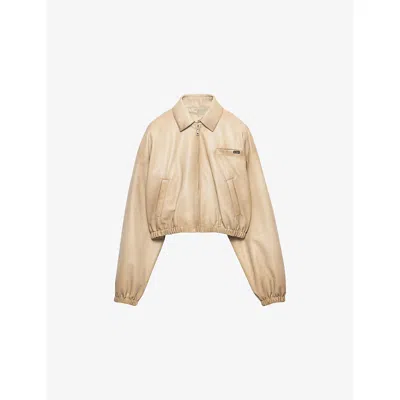 Prada Womens Neutral Cropped Nappa Leather Jacket In Brown
