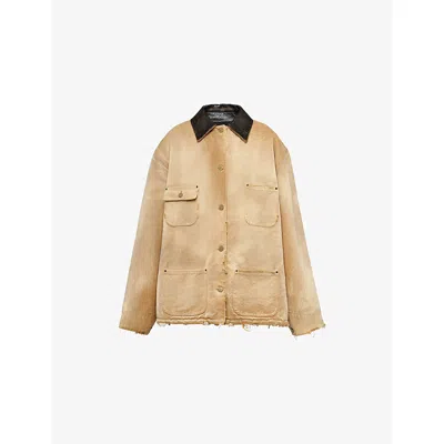 Prada Womens Neutral Distressed Canvas Jacket In Brown