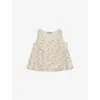 Prada Womens Neutral Embroidered Floral-print Cotton And Linen Top