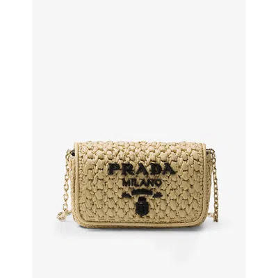 Prada Logo-embroidered Crochet Shoulder Bag In Beige O Tan