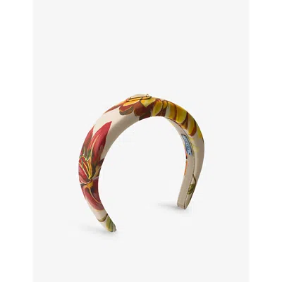 Prada Womens Neutral Floral-print Brand-plaque Recycled-polyamide Headband In Multi