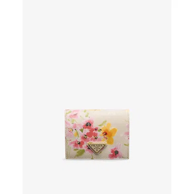 Prada Womens Neutral Floral-print Leather Wallet