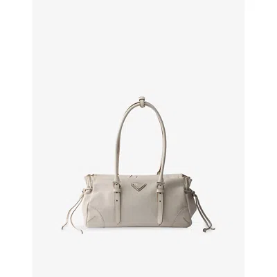Prada Womens Neutral Karin Medium Antiqued Leather Tote Bag