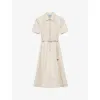 Prada Womens Neutral Logo-belt A-line Cotton Chino Midi Dress In White
