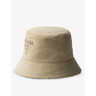 Prada Womens Neutral Logo-embossed Recycled-nylon Bucket Hat