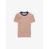 Prada Womens Neutral Logo-patch Striped Cotton-lisle T-shirt