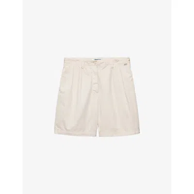 Prada Womens Neutral Logo-label Cotton-garbadine Bermuda Shorts