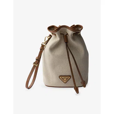 Prada Womens Neutral Logo-plaque Canvas And Leather Pouch