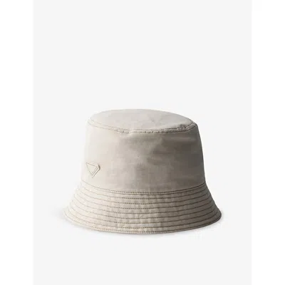 Prada Womens Neutral Logo-plaque Denim Bucket Hat In Red