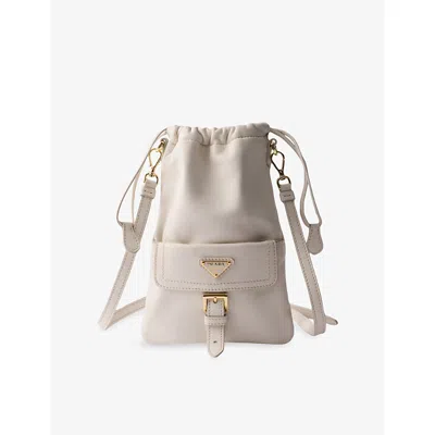 Prada Womens Neutral Logo-plaque Leather Pouch