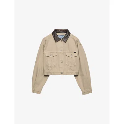 Prada Womens Neutral Old Denim Blouson Jacket Xs In Brown