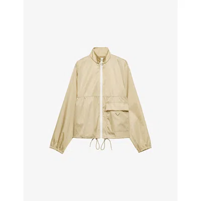 PRADA WOMENS NEUTRAL RE NYLON LOGO-EMBELLISHED WOVEN BLOUSON JACKET