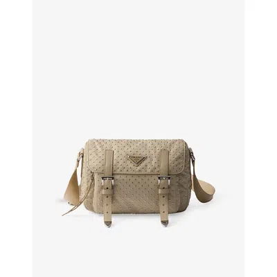Prada Womens Neutral Re Nylon Studded Woven Shoulder Bag In Brandy