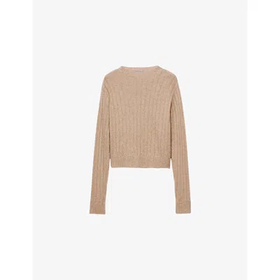 Prada Womens Neutral Round-neck Ribbed Cashmere Jumper