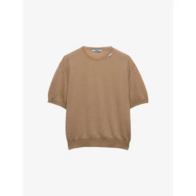 Prada Womens Neutral Short-sleeved Relaxed-fit Cashmere Jumper In Brown