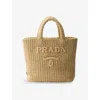 Prada Raffia Shoulder Bag Featuring Woven Texture In Orange