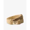 Prada Triangle-buckle Raffia-effect Woven Belt In Neutral