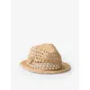 Prada Womens Neutral Triangle-plaque Raffia-effect Woven Fedora Hat In Neutral