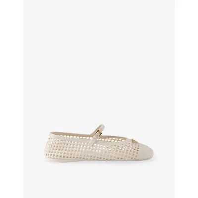 Prada Womens Neutral Triangle-logo Crochet Ballerina Flats Eur 37 / 4 Uk
