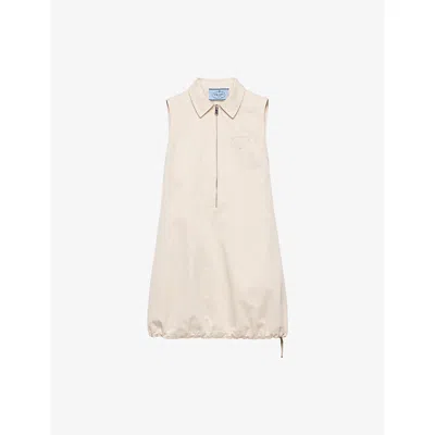 Prada Womens Neutral Triangle-logo Sleeveless Cotton-chino Mini Dress