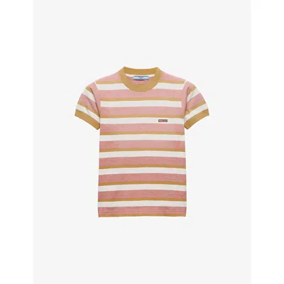 Prada Womens Orange Bayadere Striped Jersey Cotton T-shirt In Multi