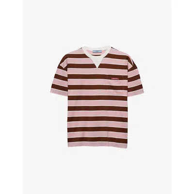 Prada Womens Pink Bayadere Striped Lisle Cotton-jersey T-shirt
