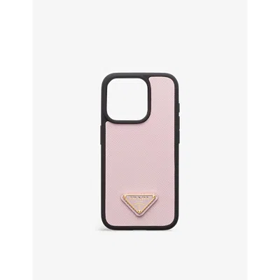 Prada Womens Pink Brand-plaque Saffiano Leather Iphone 15 Pro In Pink