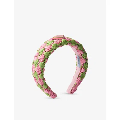 PRADA WOMENS PINK BRANDED CROCHET HEADBAND