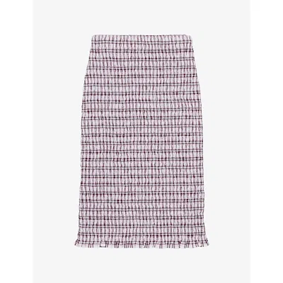 Prada Womens Pink Checked Smocking-stitched Cotton Midi Skirt