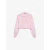 Prada Womens Pink Embroidered Cropped Cotton Batiste Shirt