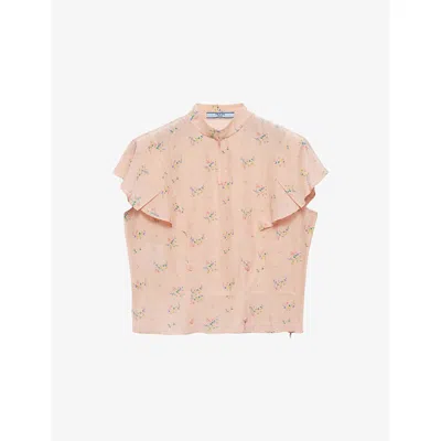 PRADA WOMENS PRADA FLORAL-PRINT PONGÉ WOVEN TOP