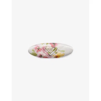 Prada Womens Pink Floral-print Silk Hair Clip In Multi