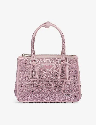 Prada Womens Pink Galleria Mini Crystal-embellished Satin Bag
