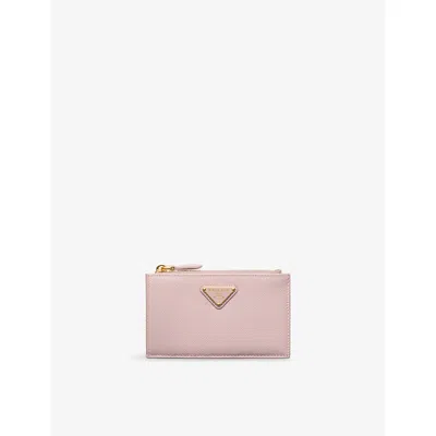 Prada Womens Pink Graphic-print Leather Card Holder