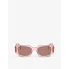 Prada Womens Pink Pr 17ws Rectangular-frame Acetate Sunglasses In Pink