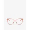 Prada Womens Pr20zv Irregular-frame Acetate Optical Glasses Pink In Pink
