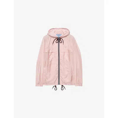 Prada Womens Pink Re-nylon Lightweight Hooded Woven Raincoat