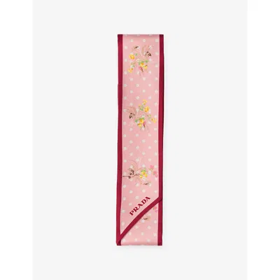 Prada Womens Pink Skinny Printed Silk-twill Scarf In Black