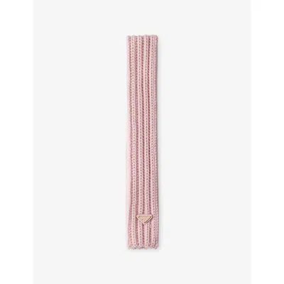 Prada Womens Powder Logo-plaque Wool Scarf In Pink