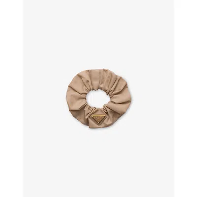 Prada Womens Powder Re-nylon Logo-plaque Woven Scrunch In Brown