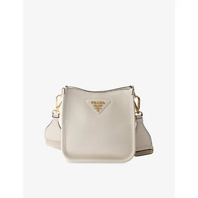 Prada Womens Powder Triangle-patch Leather Mini Shoulder Bag In Neutral