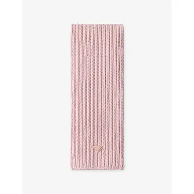 Prada Womens Powder Wool Knitted Wool Scarf In Pink