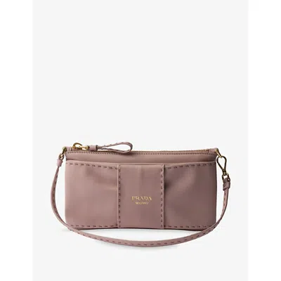 Prada Womens Powder Zipper Leather Pouch