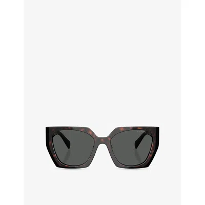 Prada Womens Pr 15ws Rectangle-frame Tortoiseshell Acetate Sunglasses Grey In Gray