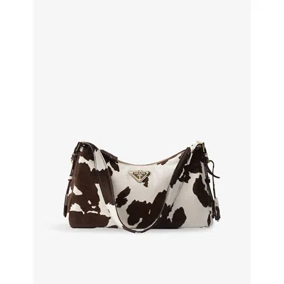 Prada Womens White Aimèe Medium Printed Leather Shoulder Bag In Animal Print